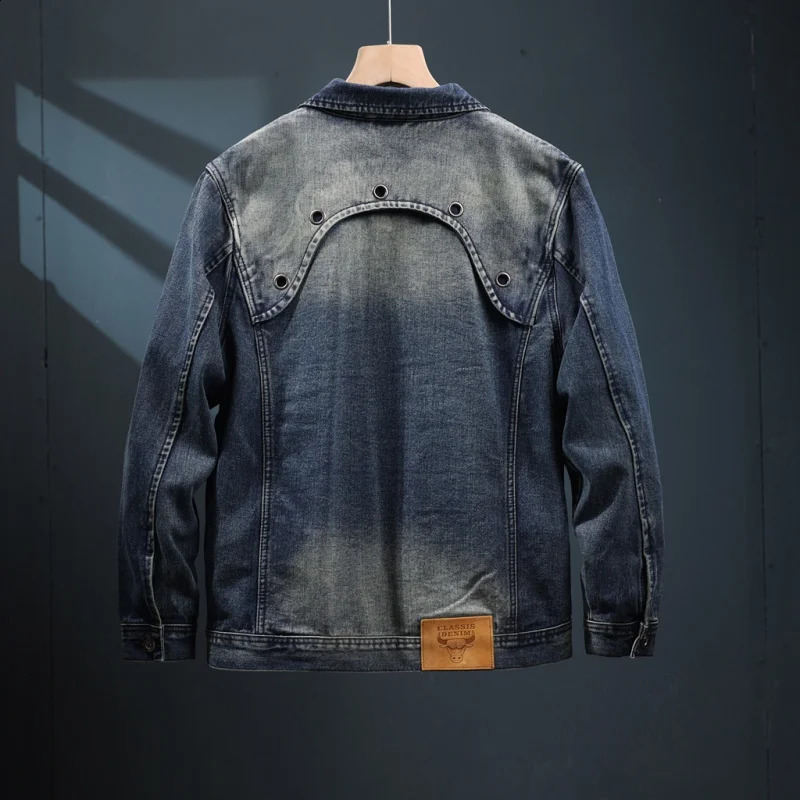 Autumn Retro Denim Jacket Mens Laundry Nostalgic Pocket n Street Motorcycle Clothing 240921