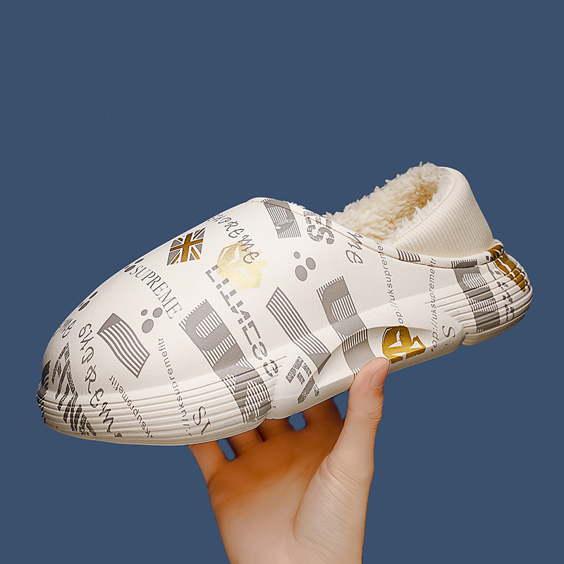 2024 Men's Outdoor Bag Heel Slipper Anti-skid Waterproof Plush Warm Home Cotton Shoes
