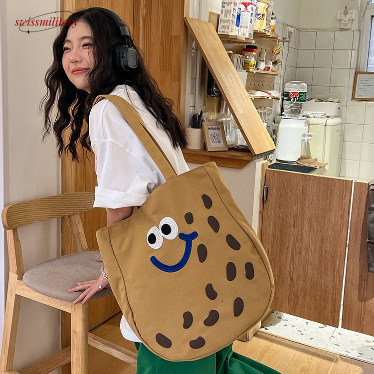 Large Capacity Handheld Bag for Women, Fashionable, Funny, Embroidered, Cute, Cartoon Canvas, Single Shoulder Art Versatile #23 Swissmilitary