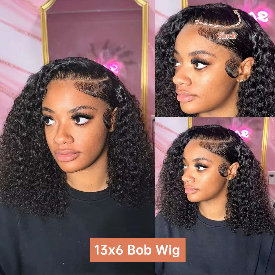 200 Density Kinky Curly Short Bob 13x4 HD Frontal Human Hair Deep Wave 13x6 Lace Front Glueless Closure Wigs For Women