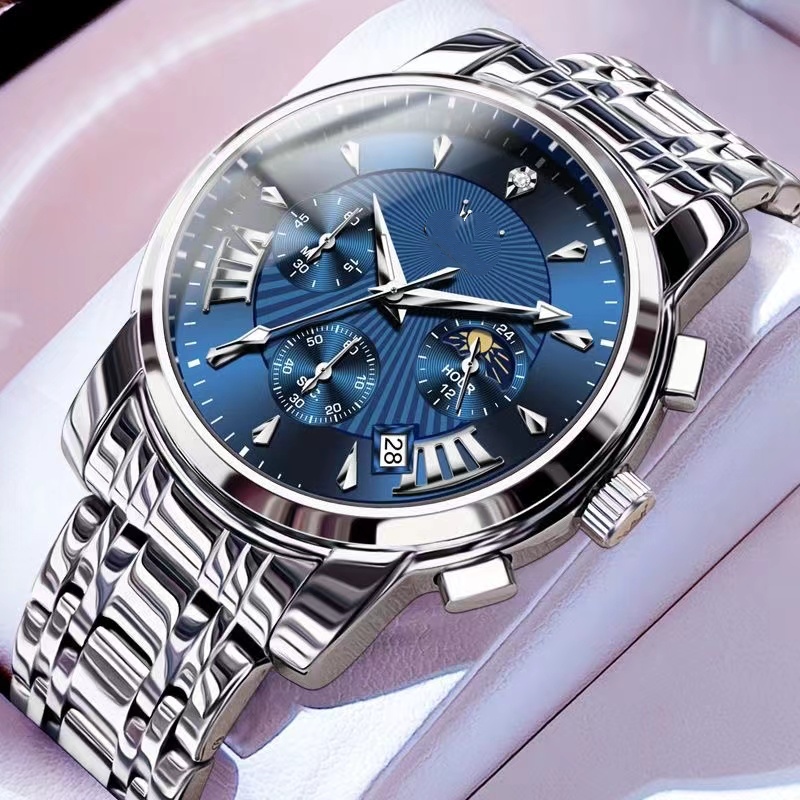 Modern Men's Fashionable Timepiece - Sleek Steel Belt, Waterproof & Light-Up Features free shipping