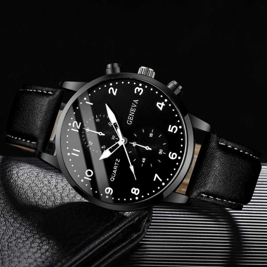 3PCS/Set Mens Watch Casual Leather Band Quartz Watches Beads Bracelets SetWithout BoxX240923