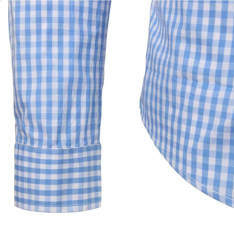 Small Plaid Button Down Shirt Men Summer Long Sleeve Slim Fit Mens Dress Shirts Casual Checks Gingham Chemise Homme 240918