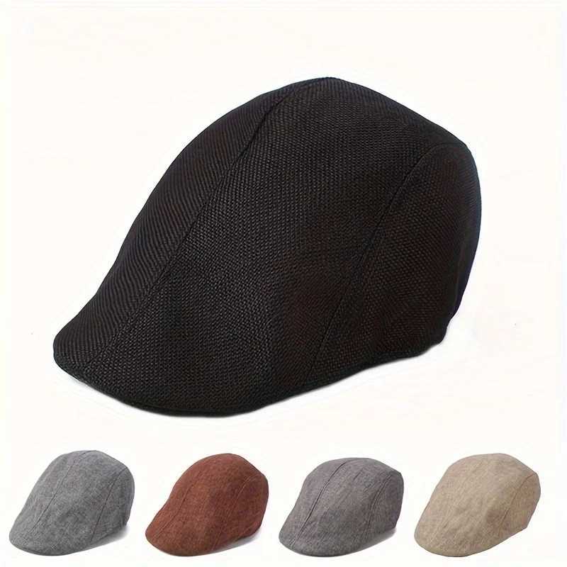 Linen retro plain weave hat breathable beret for spring and summer mens outdoor travel director hat Y240923