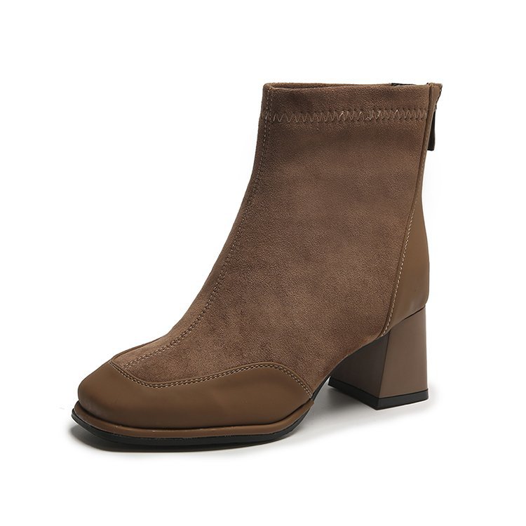 High Heel Boots for Women - Versatile Square Toe Chunky Heels in Black, Apricot, Brown | 2024 Collection dc9b