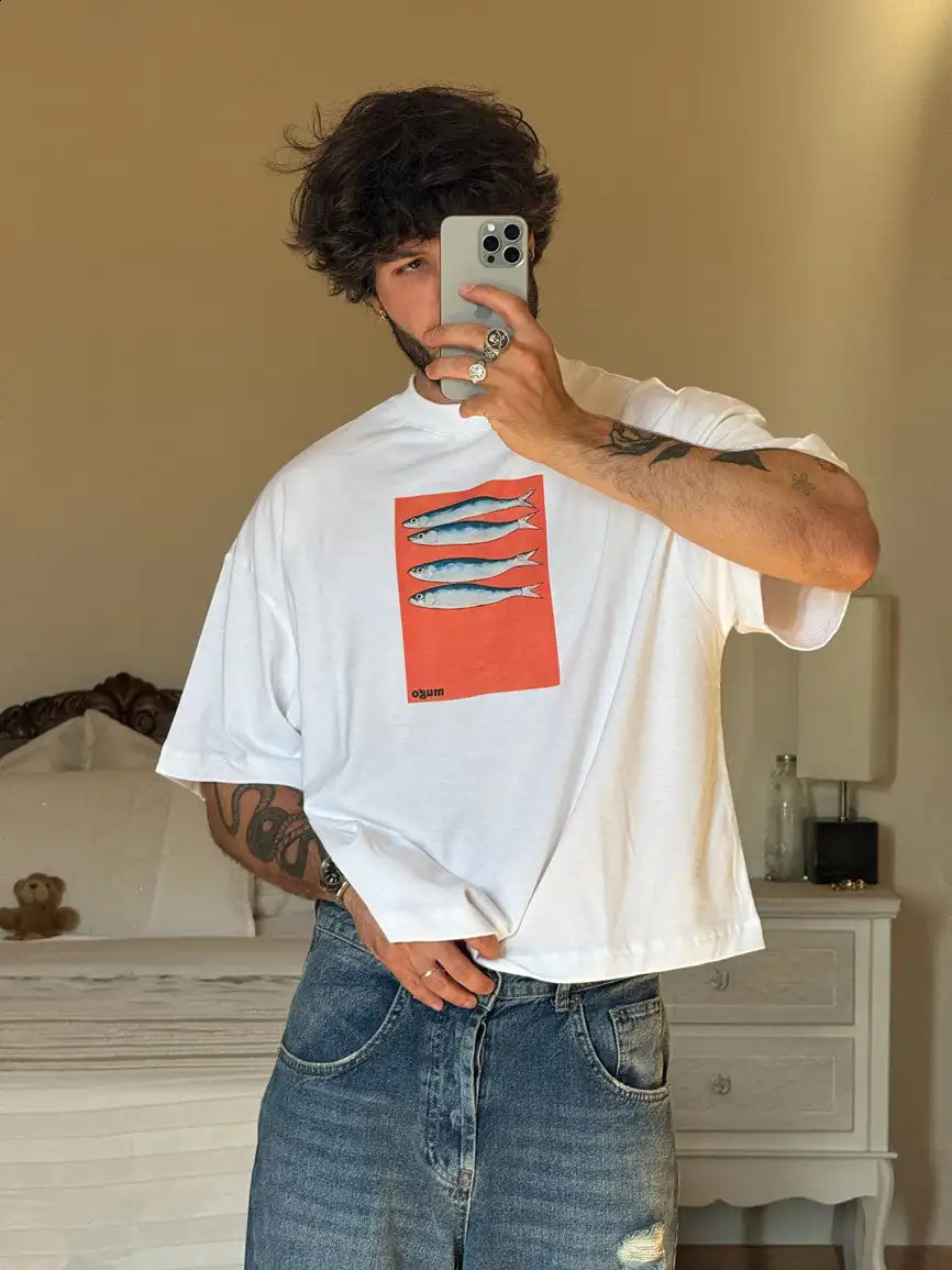 Harajuku Sardine Organic Casual Graphic T Shirts Streetwear Gothic Clothes All Cotton Oversized Y2k Top Goth Men Women Clothing 240923