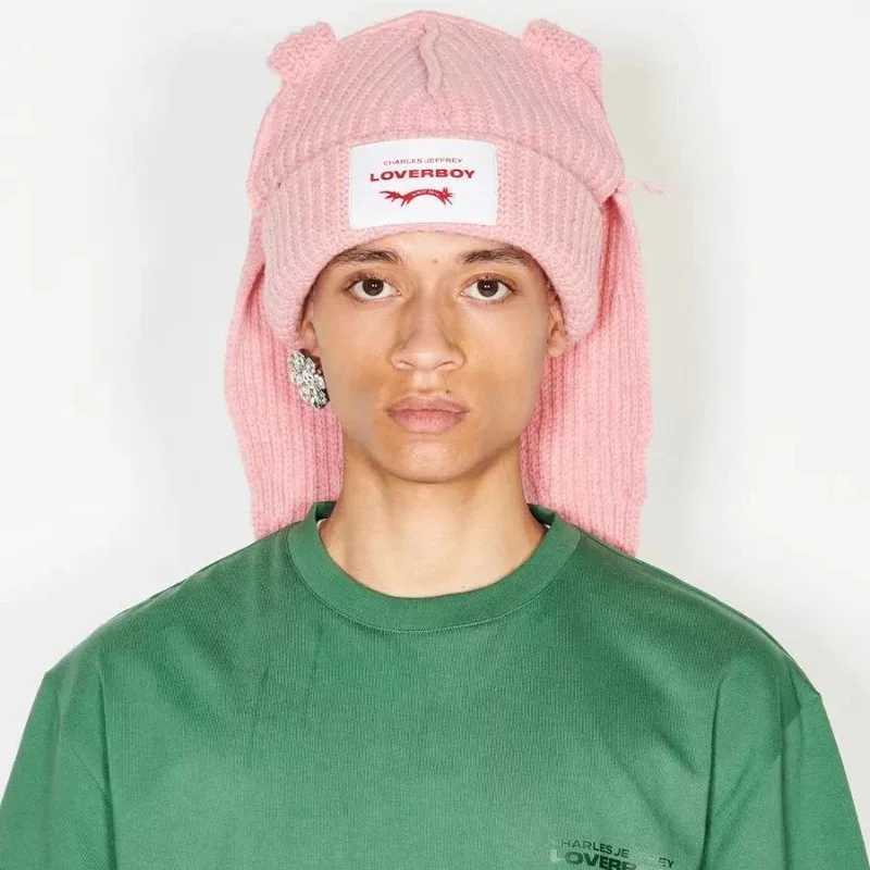 Beanie/Skull Caps Winter Beanies oy Long Ear Fox Knitted Hat Solid Warm Crochet Personality Skullies Hooded Hip Hop Cool Christmas Gift Cs J240923