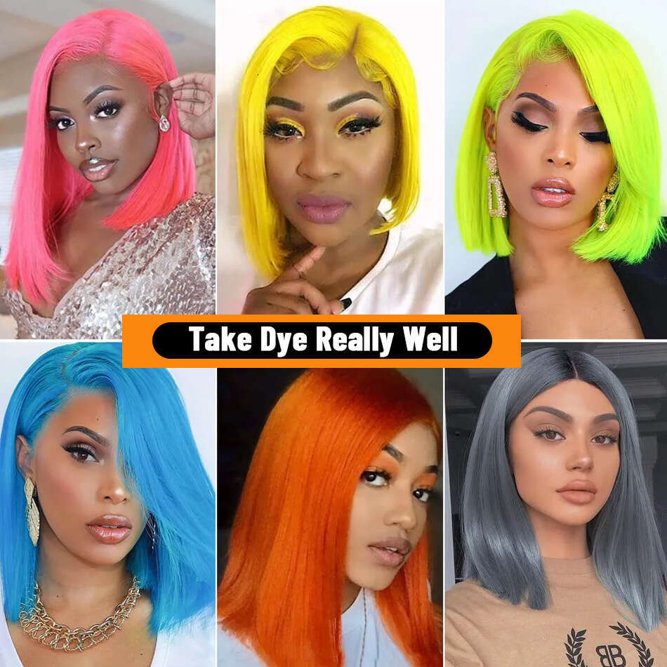 12 14 16 Inch 250 Density Straight Front Human Hair wig Short Transparent 13x6 Bob Lace Frontal Wigs 613 Honey Blonde Remy