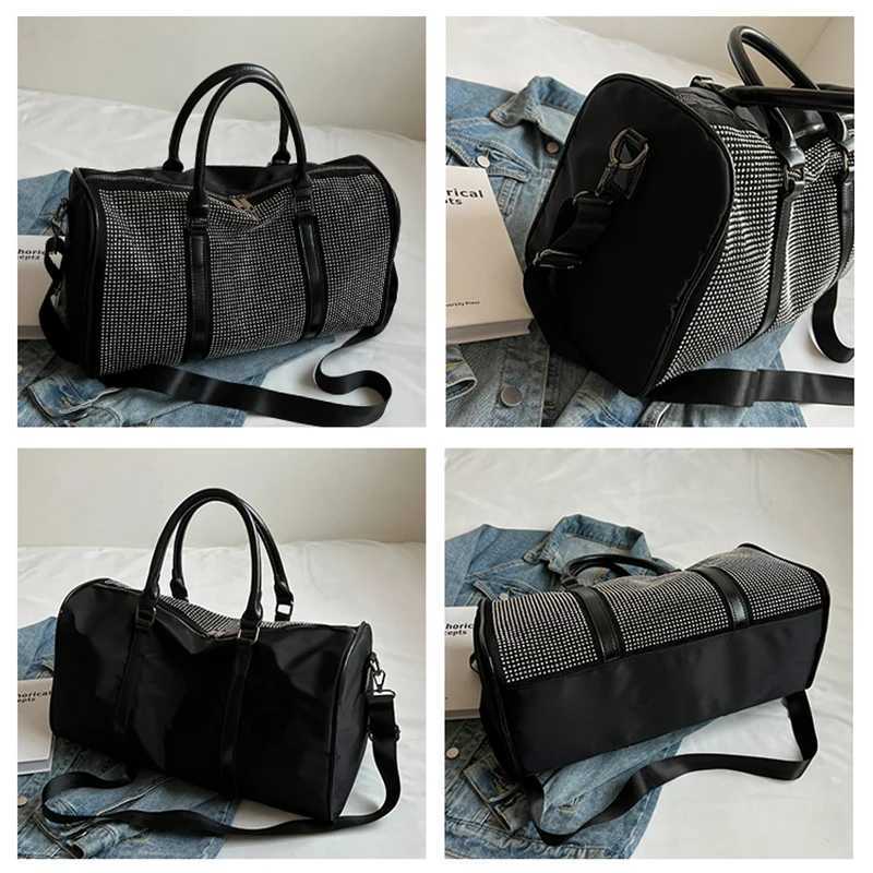 Large Capacity Women Bag Unisex Luggage Outdoor Travel Handbags Nylon New Fashion Rhinestone Bags Folding Duffle Bags 240923