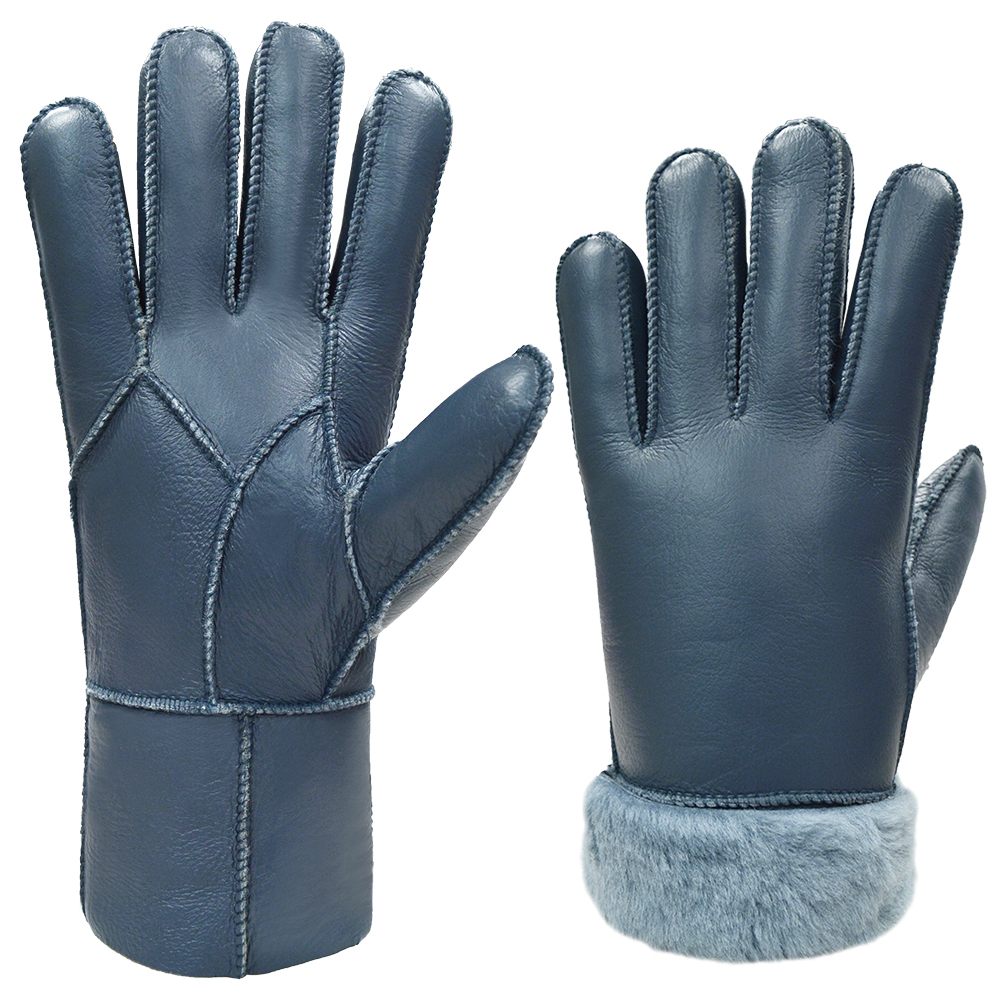 Winter Outdoor Solid Thickened Style Genuine Leather Fur Lined Gloves Mittens Wool Gloves For Men