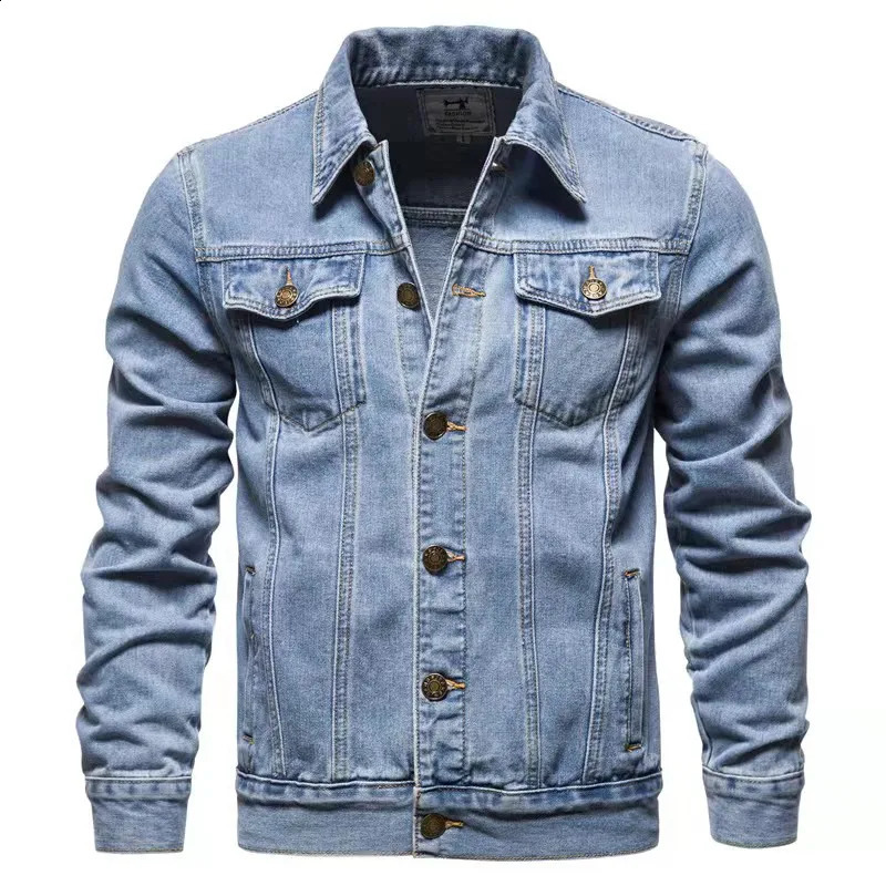 Fashionable autumn mens casual denim jacket fashionable classic style cotton elastic clothing jeans top plus size 240921