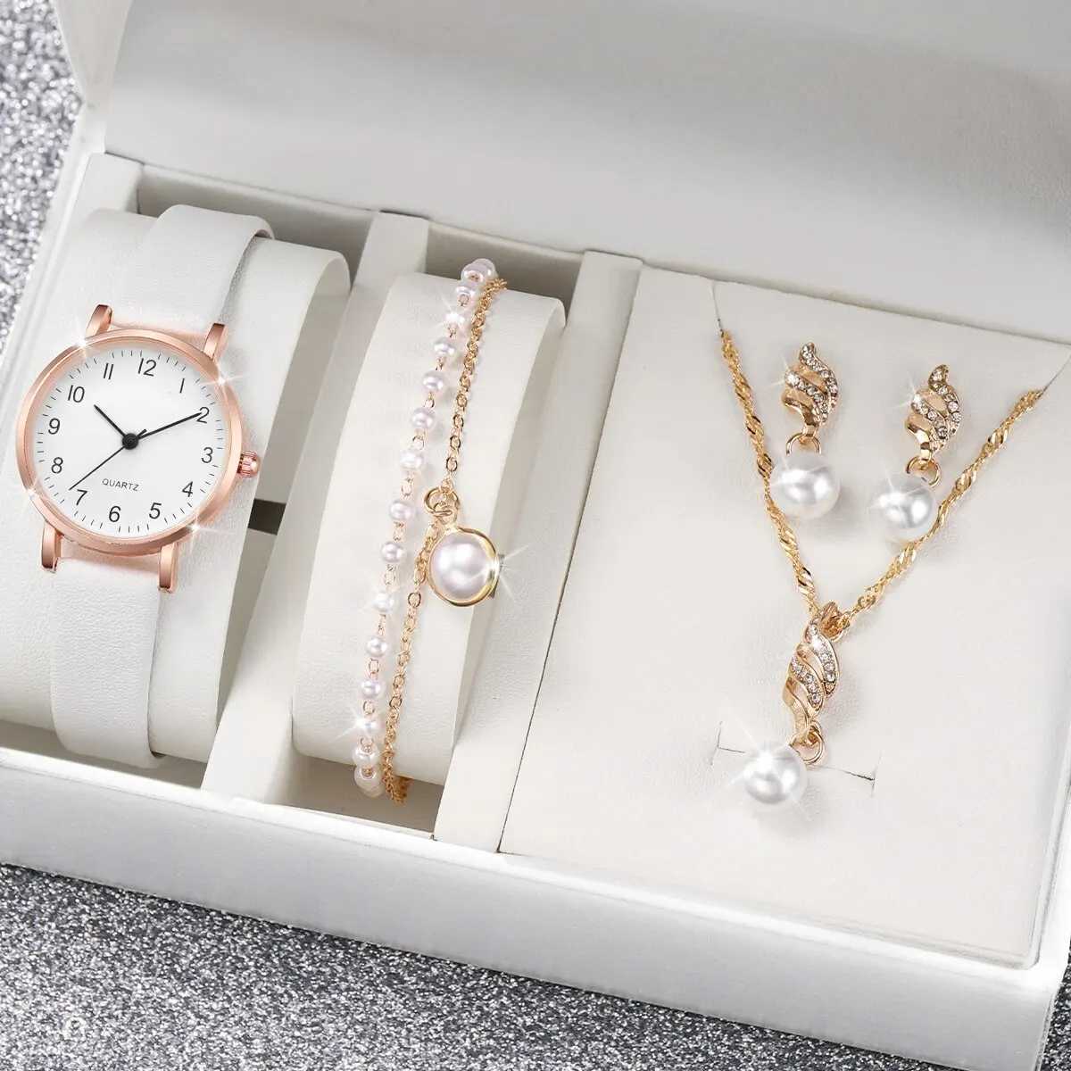 4pcs/set Womens Watch Casual Rome Fashion Quartz Watch Analog PU Leather Wrist Watch Jewelry Set Gift For Mom HerX240923