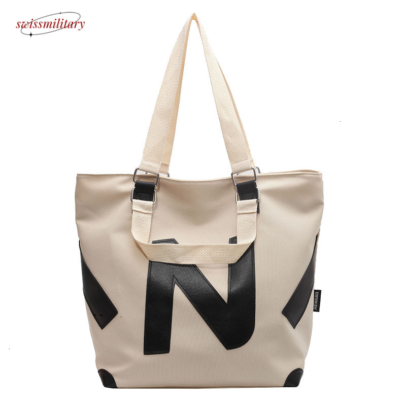 2024 New Leisure Large Capacity Instagram Student One Shoulder Tote Double sided Emed Letter Canvas Bag for Women #27 Swissmilitary