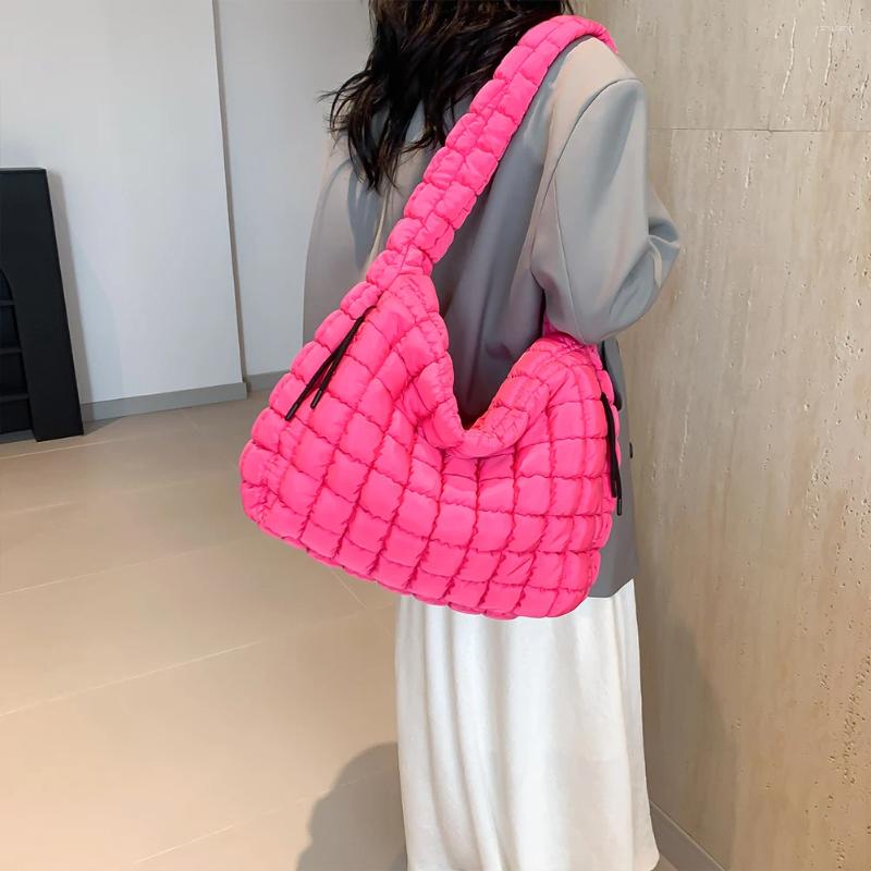 Free Shipping Drawstring Women Puffer Shoulder Bag Padding Hobo Large Capacity Lightweight Crossbody Solid Color Zip Closure For Party Vacation