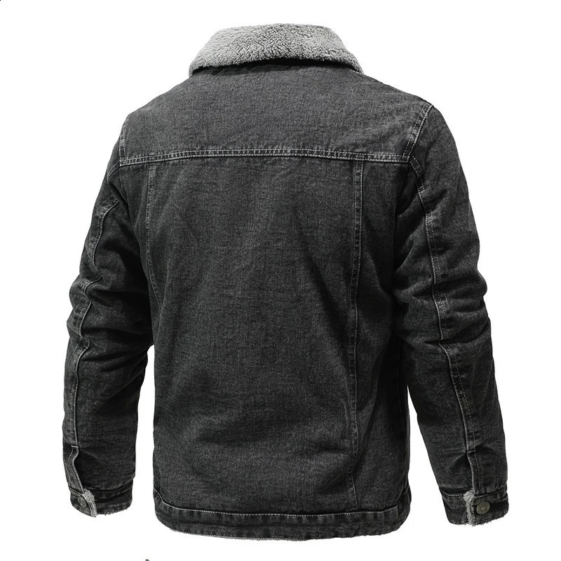 DIMUSI winter mens denim jacket casual wool warm windproof retro military jeans clothing 240921