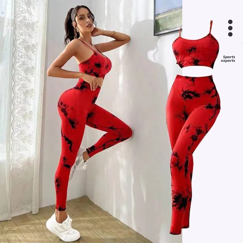 Tie Dye Women's Tracuit Fiess Yoga Sets Sportswear Workout Bra+High Waist Leggings Gym Clothing Seamless Sports Suits
