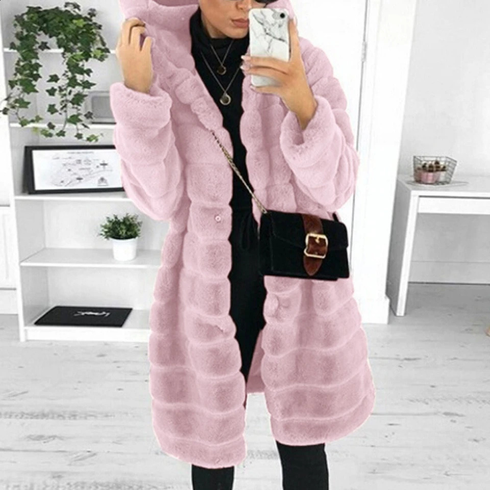 2023 Cross border Loose Fall Winter Versatile Fur Thickened Hooded Womens Mink Fur Coat 240921