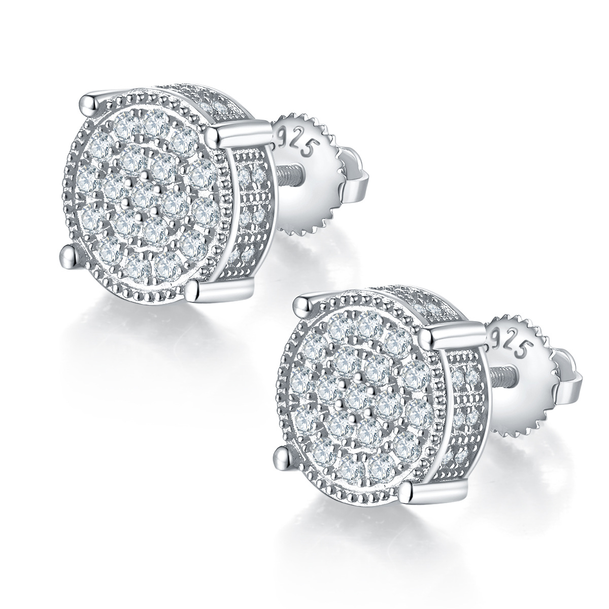 New hip-hop style stud earrings full of diamonds moissanite S925 sterling silver trend personality men's earrings Free shipping