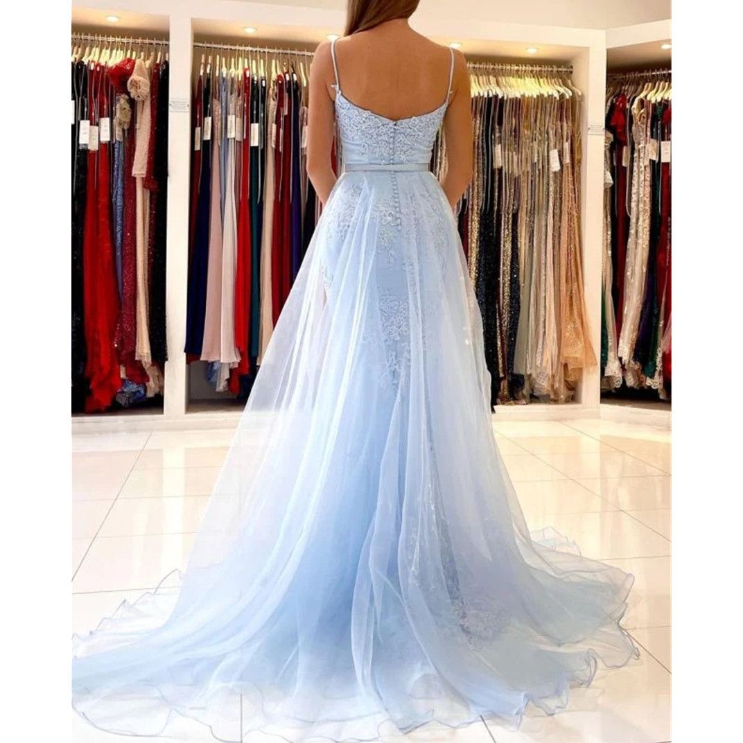 Blue Evening Dresses Sexy Design Side Split Ruffles Tulle Mermaid Prom Dress Sequins Beads Chic Formal Party Gowns 2024 Custom Made