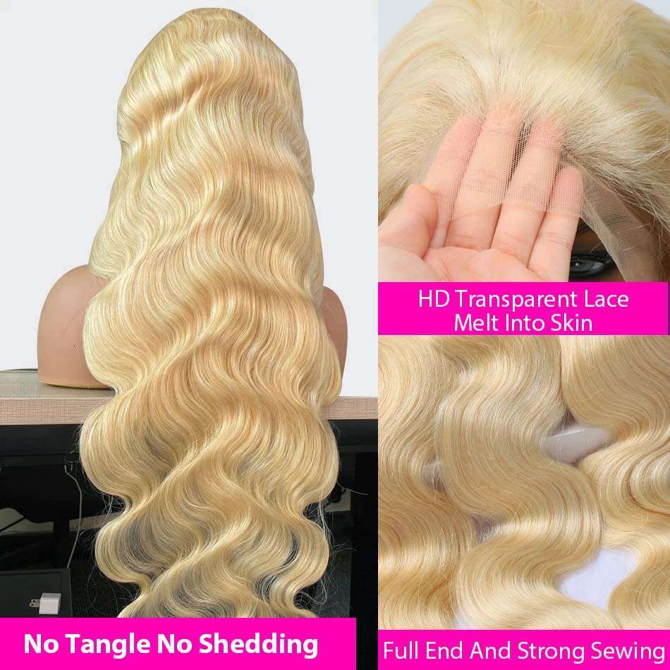 13x6 Body Wave 38Inch 613 Honey Blonde Frontal Human Hair 200Density Brazilian Color 13x4 Lace Front Wig For Women