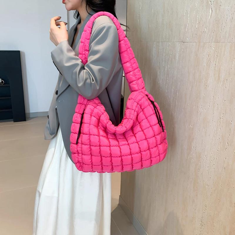 Free Shipping Drawstring Women Puffer Shoulder Bag Padding Hobo Large Capacity Lightweight Crossbody Solid Color Zip Closure For Party Vacation