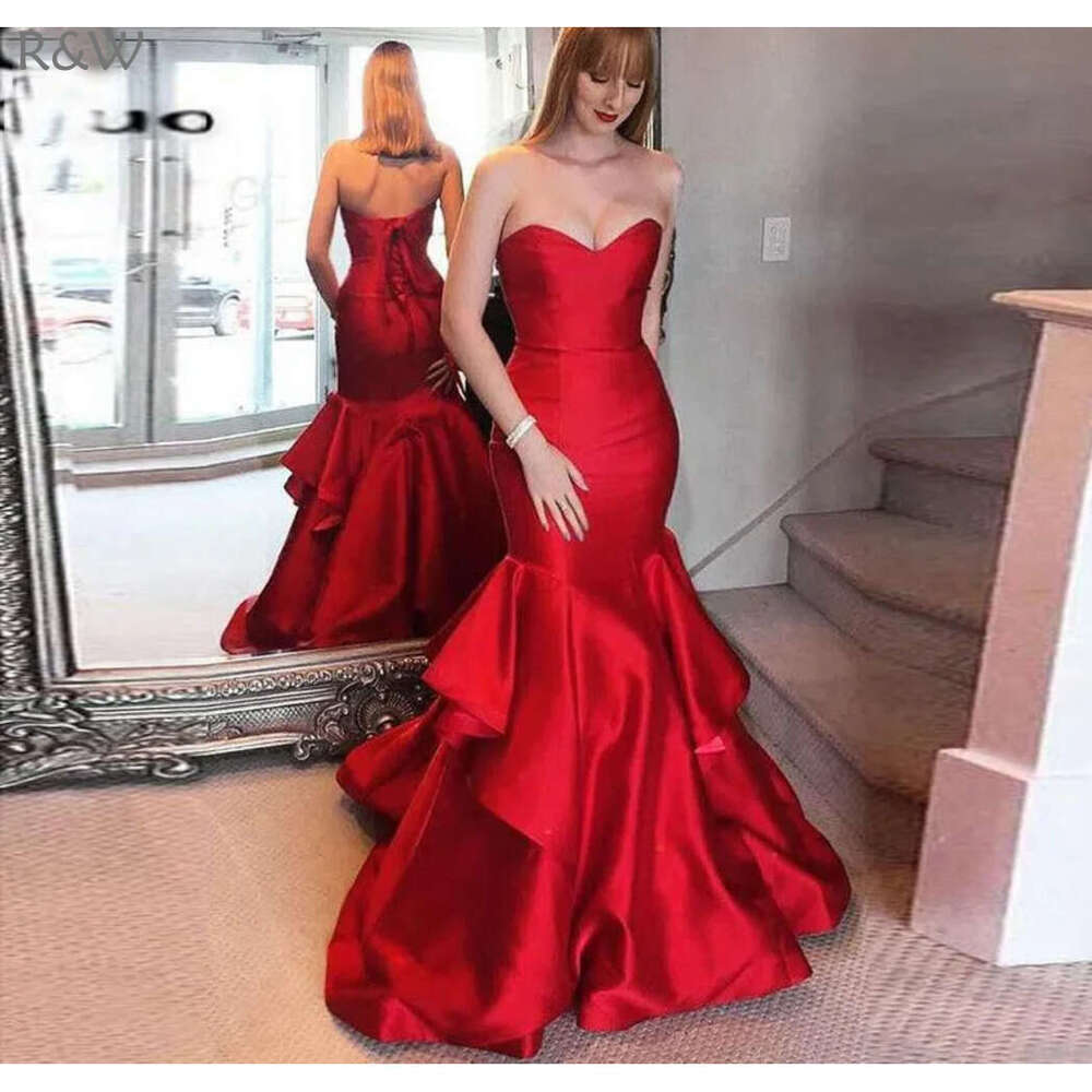 R&W Gorgeous Red Long Prom Sexy Open Back Mermaid Evening Gowns South African Formal Party Gown Sweet 16 Dresses