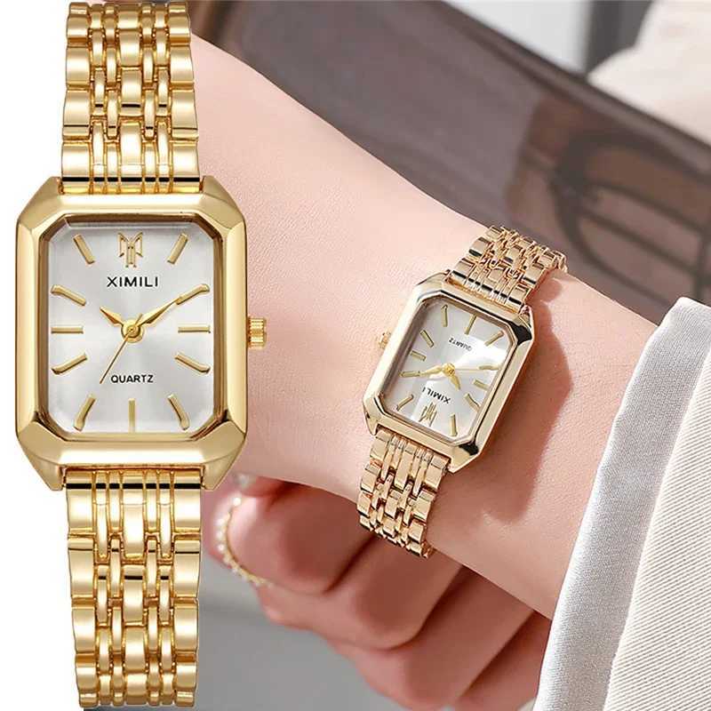 2024 Womens Fashion Ladies Square Watches Gold Luxury Alloy Strap Quartz Wristwatches Qualities Female Roman Scale ClockX2409