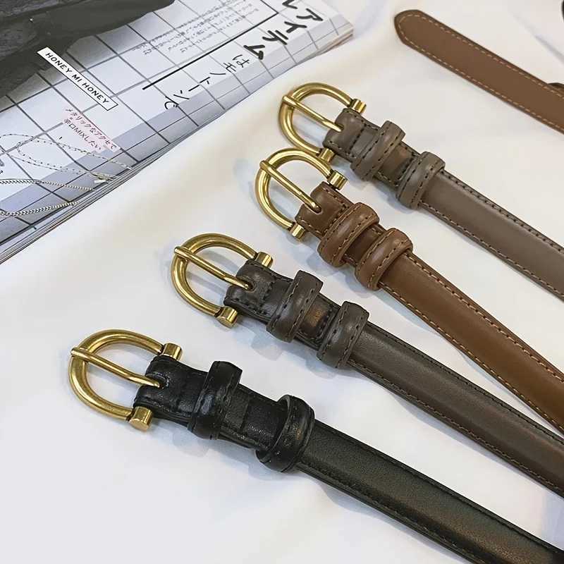 Retro Semicircle Buckle Belt Womens Stylish PU Leather Thin Waistband Pressure Line Edge Decoration Pants Versatile Waist BandX240923