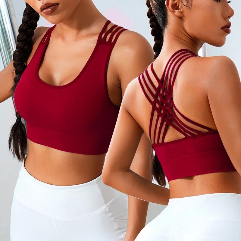 New Women's Seamless Yoga With Eight Straps Cross Solid Color High Elastic Sports And Bra Free Fiess Tank Top