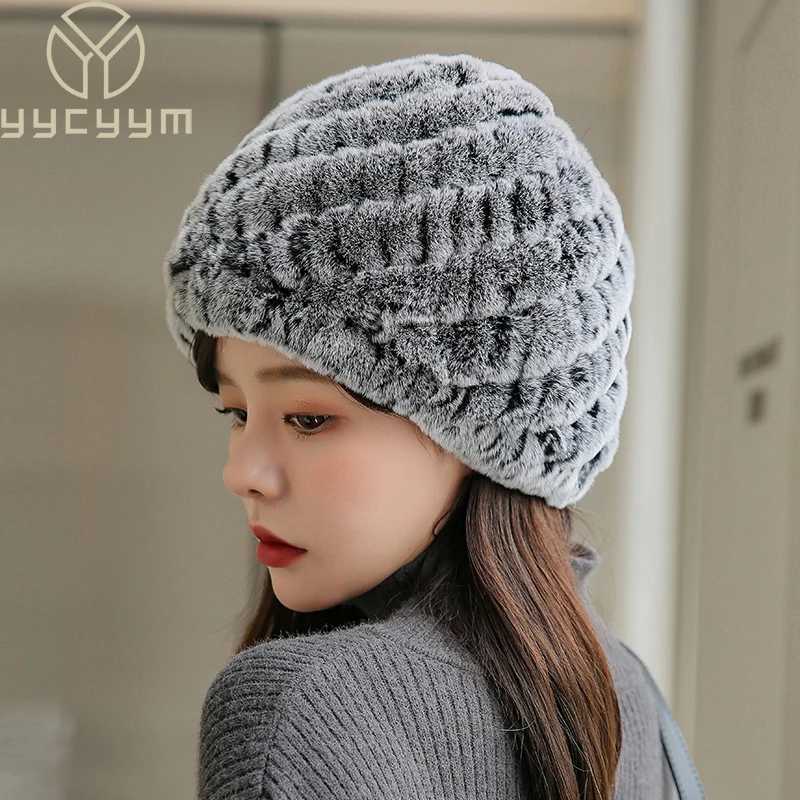 Beanie/Skull Caps Women Winter Warm Real Rex Rabbit Fur Hat Snow C Winter Hats for Women Girls Real Fur Knit Skullies Beanies Natural Fluffy Hat J2409
