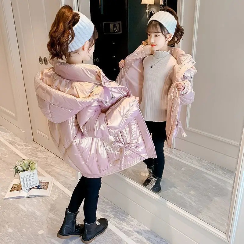 RAISE Autumn Winter Jacket For Girl Kid Baby Girl Shiny Solid Warm Hooded Outerwear Coat 4-14Y Teenager Cotton Parka Outift 240919 - view 5