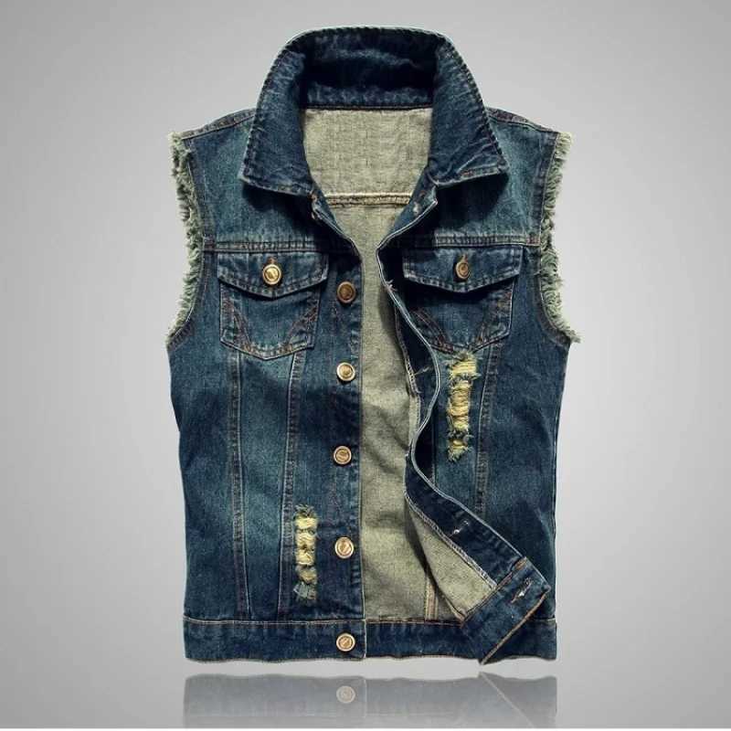 Mens denim vest mens jacket sleeveless casual vest mens spring denim jacket open top slim fit mens jacket denim Gilet Homme W240923