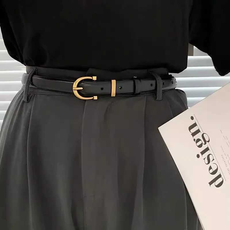 Womens Belt Fashionable Decoration Needle Buckle Belt Genuine Leather Vintage Jeans Versatile Black Pants Simple SummerX240923