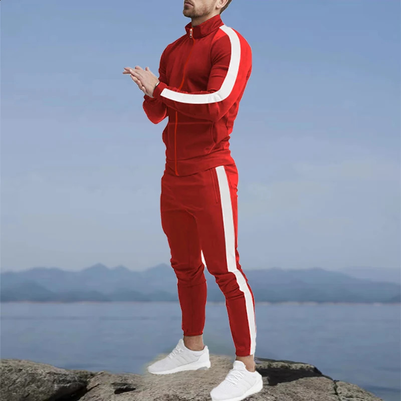Spring/Summer Casual Mens Sports Set Color Mens Stand up Collar Casual Set Fashion Sports 2-piece Set 240923