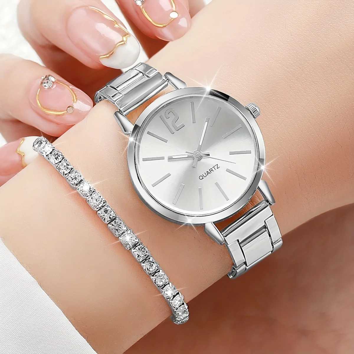 6PCS/Set Fashion Womens Quartz Watch Stainless Steel Band Wrist Watches Diamond Jewelry Set(Without Box)X240923