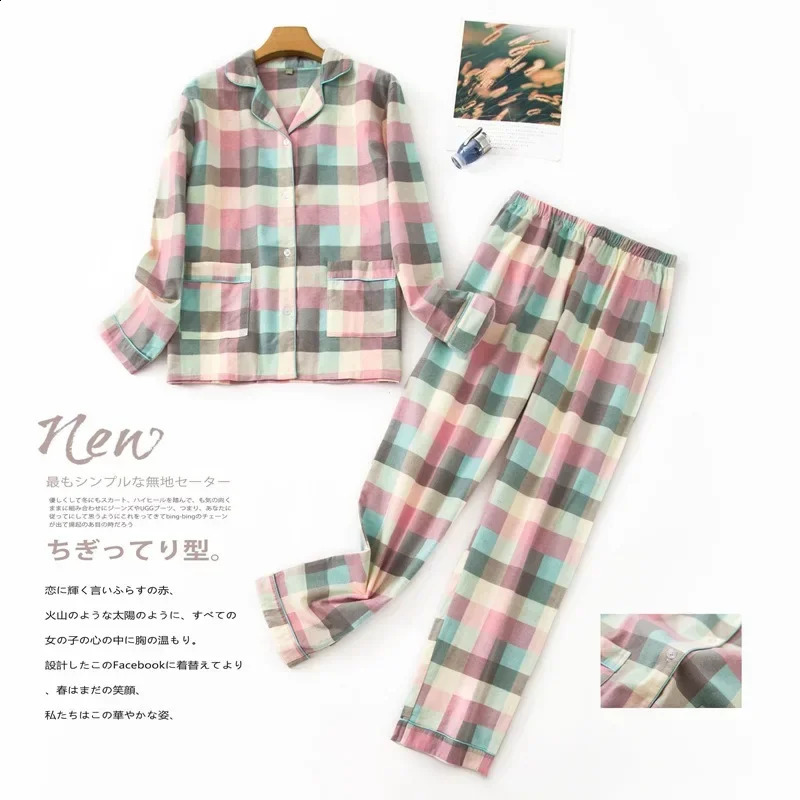 Womens Pajamas Plus Size S-XXXL Clothes Ladies Flannel Cotton Home Wear Suit Autumn Winter Pajamas Plaid Print Sleep Tops 240923