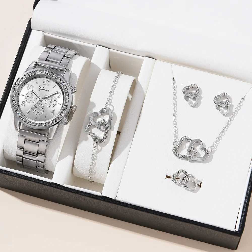 6-piece rose gold luxury womens ring necklace earrings rhinestones fashionable wrist casual womens braceletXJ250304