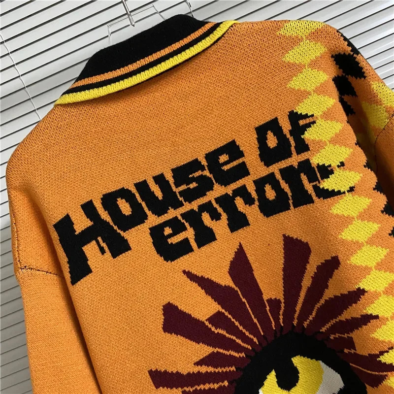 House of Errors Pullover High Street Hip Hop Polo Neck Knitwear Casual Mens HOUSE OF ERRORS Short Sleeve Sweaters 240915
