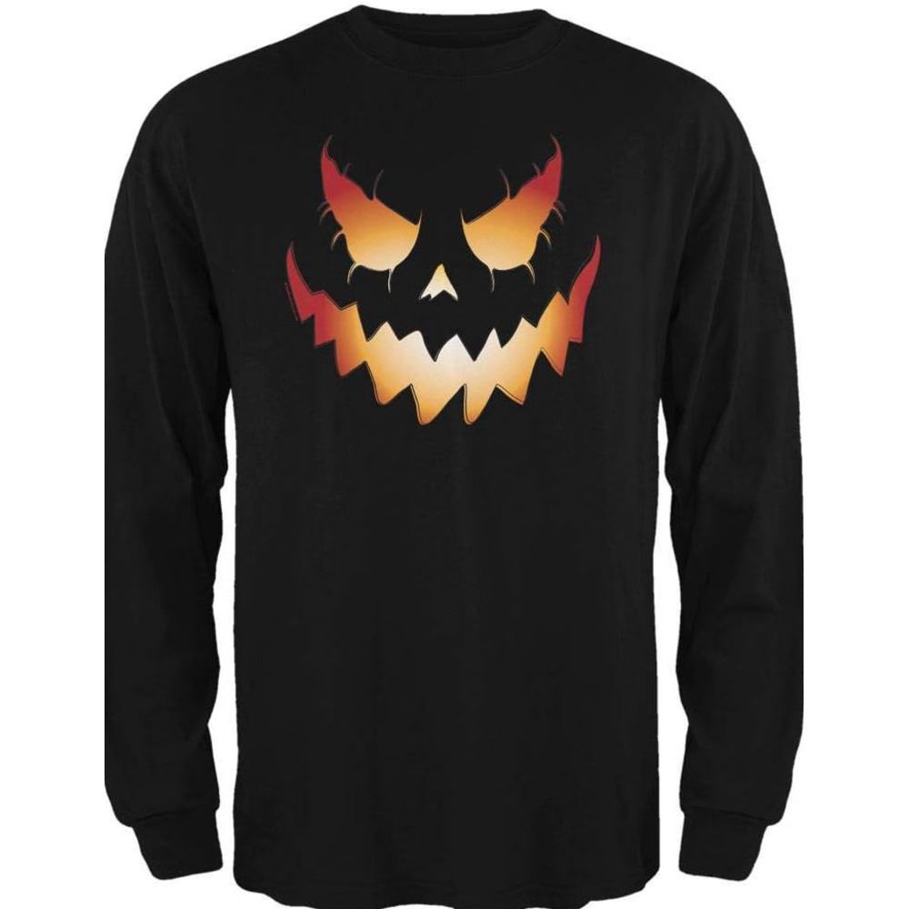 Long Sleeve Shirts for Men sweatshirt Halloween Evil Jack-o shaped Pumpkin Black Adult Long sleeved T-shirt T shirt Tee Streetwear Casual tops clothes