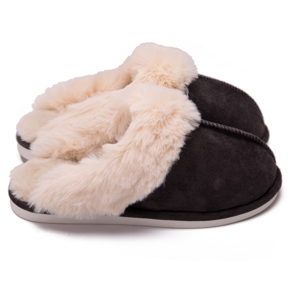 Cozy 2024 Winter Indoor Faux Suede Plush Fluffy Flat Heel Couple Cotton Shoes for Women, Home Bedroom Slippers
