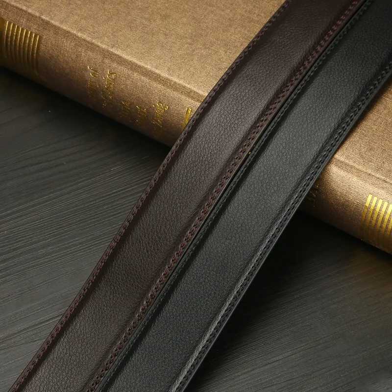 Luxury Men No Buckle Belt PU Leather for Automatic Buckle Waist Strap Long Black Brown Male High Quality Jeans Waistband 3.5CMX240923
