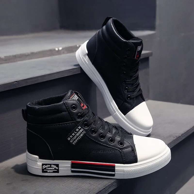 Fashion Leather Men's Canvas Autumn High-Top Casual Shoes for Men Non-Slip Male Sneakers New Winter Tenis Mascuo