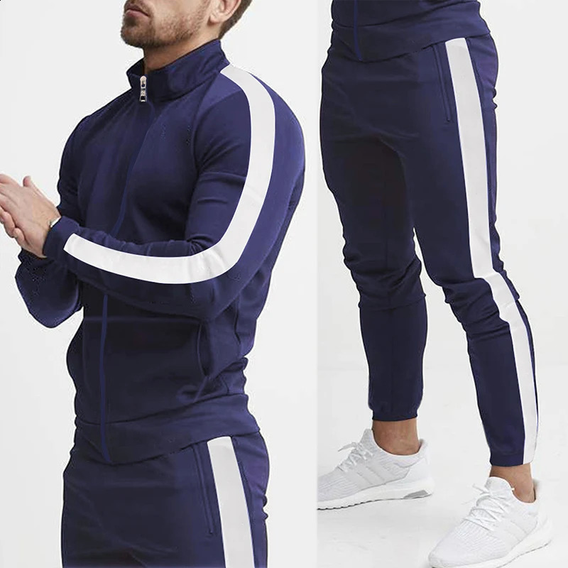 Spring/Summer Casual Mens Sports Set Color Mens Stand up Collar Casual Set Fashion Sports 2-piece Set 240923