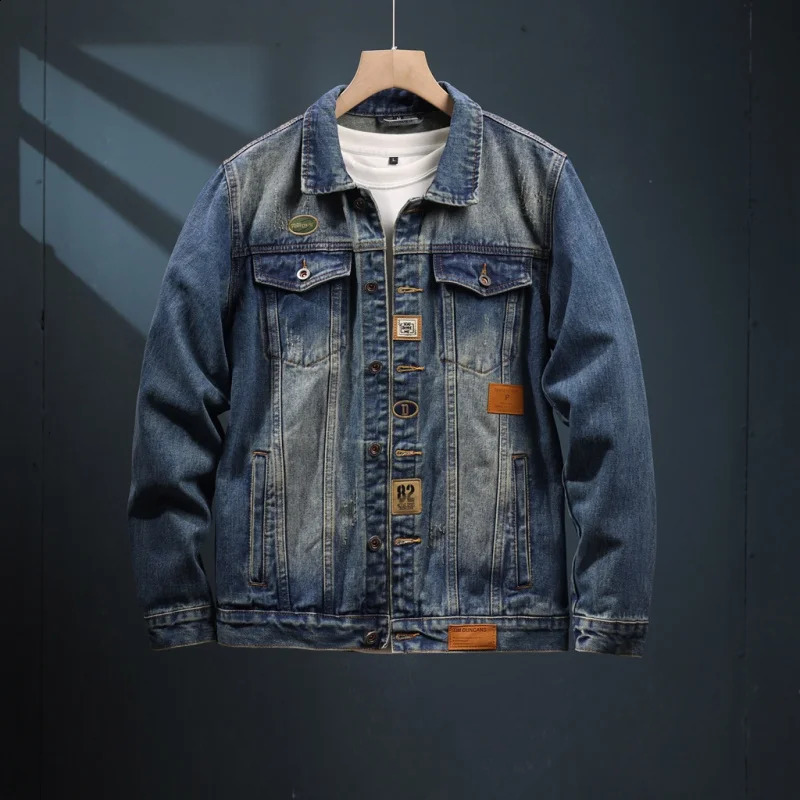 Laundry denim jacket mens American style trend retro street harassment tool highend casual nostalgic autumn clothing 240921