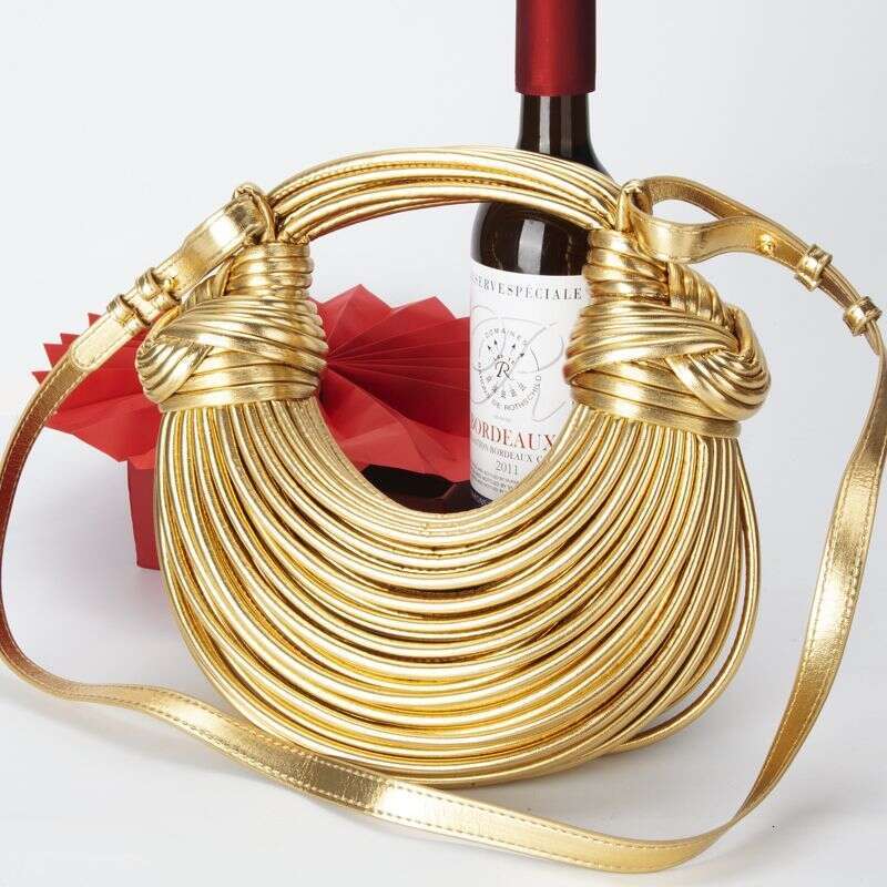Summer small shoulder for women 2023 new handmade woven French niche casual crossbody bag gold handbag 1