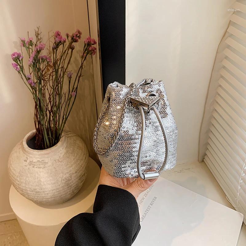 3 Shoulder Bags Party Mini Lipstick Bag Women2024 Fashion Sequin Chain Crossbody Summer Temperament Versatile Bucket Handbags 4