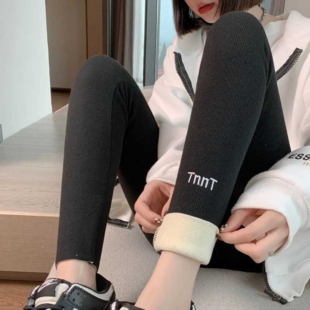 Fashion Letter Women Leggings Embroidery Thickened Long Pants Autumn Winter Warm UnderpantsX240914