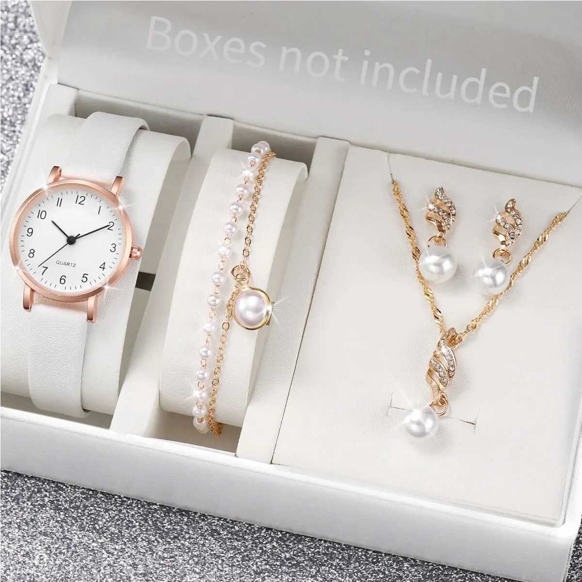 4pcs/set Womens Watch Casual Rome Fashion Quartz Watch Analog PU Leather Wrist Watch Jewelry Set Gift For Mom HerX240923