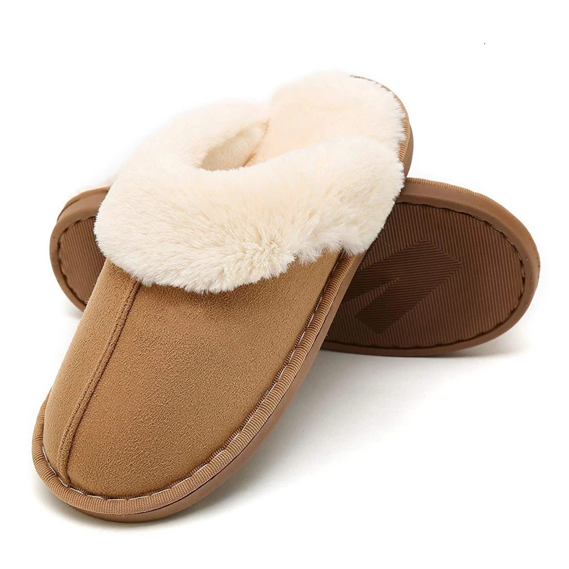 Cozy 2024 Winter Indoor Faux Suede Plush Fluffy Flat Heel Couple Cotton Shoes for Women, Home Bedroom Slippers