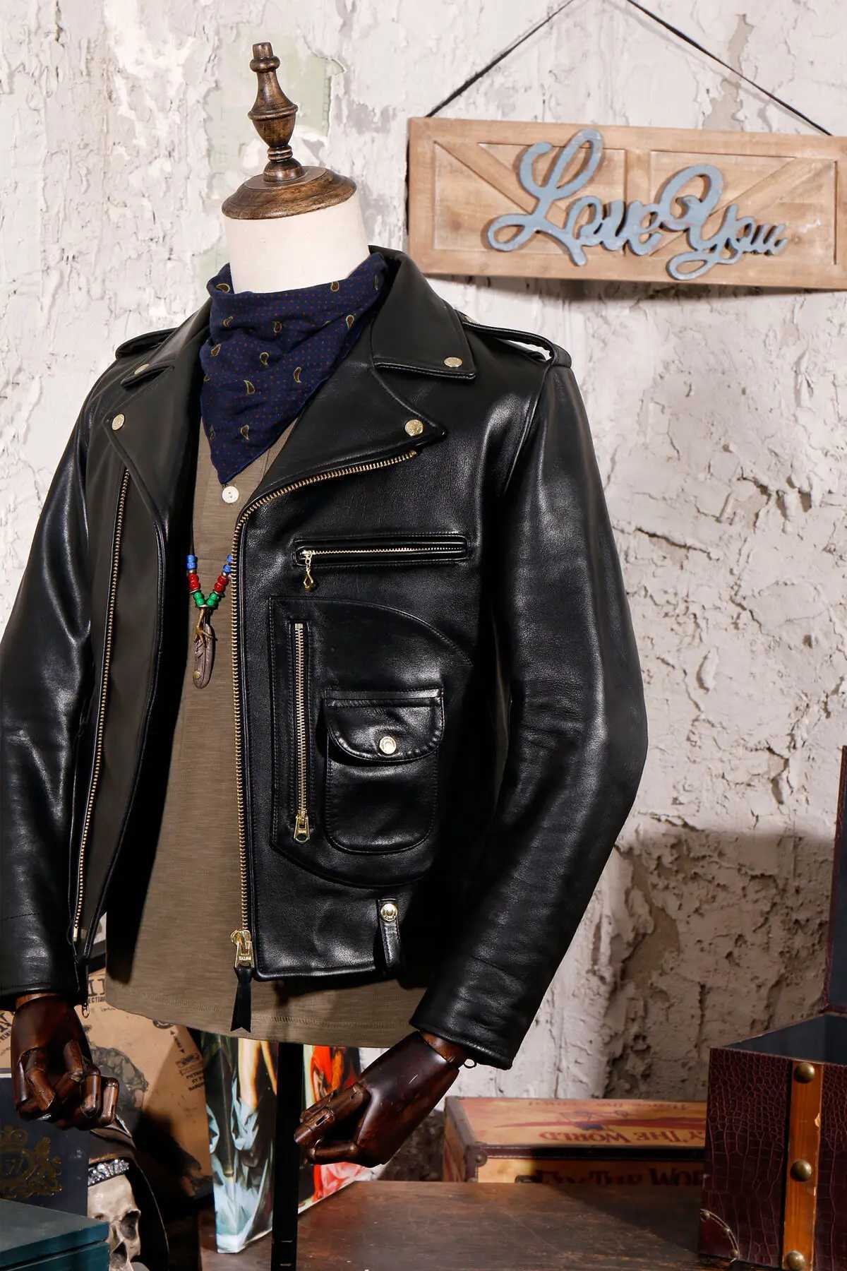 YR Free Delivery. Italian Cidu luxury wax printed cowhide clothing motorcycle style leather jacket J24 mens heavy-duty leather coat CL240923